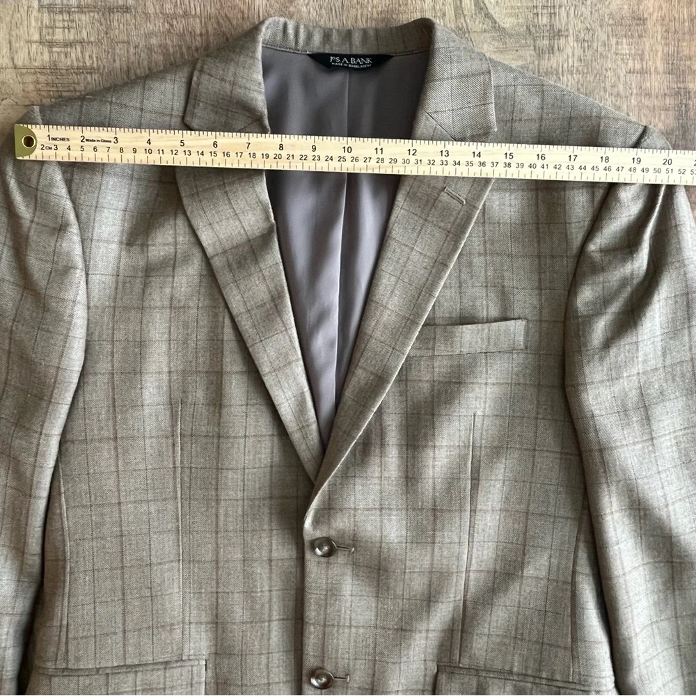 Jos A Bank Traveler’s Men’s Brown Plaid Window Pane Silk Wool Blazer 40R